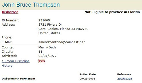 Jack Thompson Disbarred