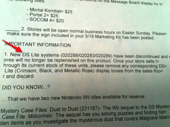 DS Lite Discontinued at Gamestop