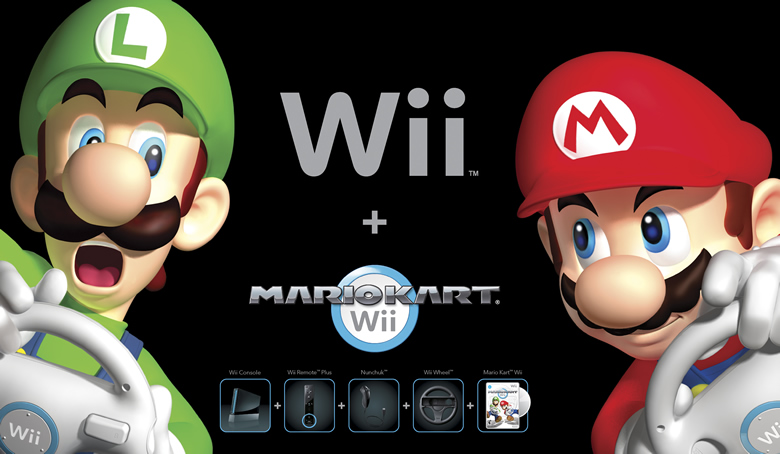 Wii Console (black) + Mario kart Wii + Wii Sport - Wii Stuff