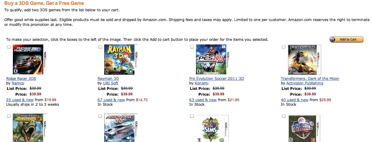 Amazon: Buy one 3DS game get one free