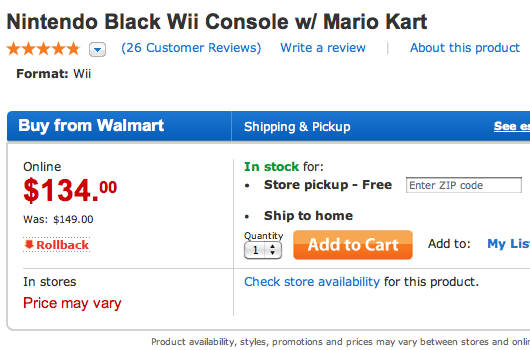 Wal-Mart: Wii Mario Kart bundle for $134