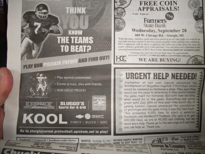 Local paper prints fans Mega Man Legends 3 fan-movement request