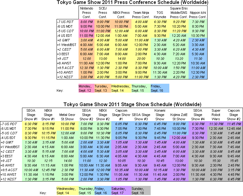 TGS 2011 show schedule