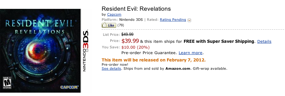 Resident Evil: Revelations for $40 on Amazon