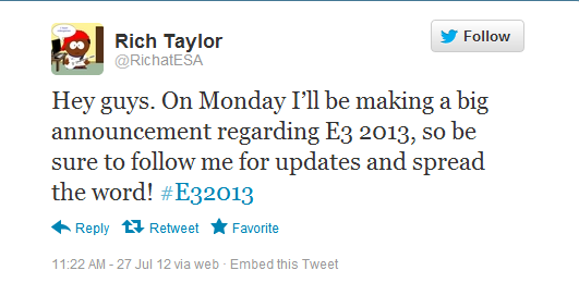 Big announcement about E3 2013 coming Monday