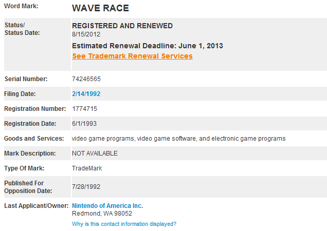 Nintendo renews Wave Race trademark