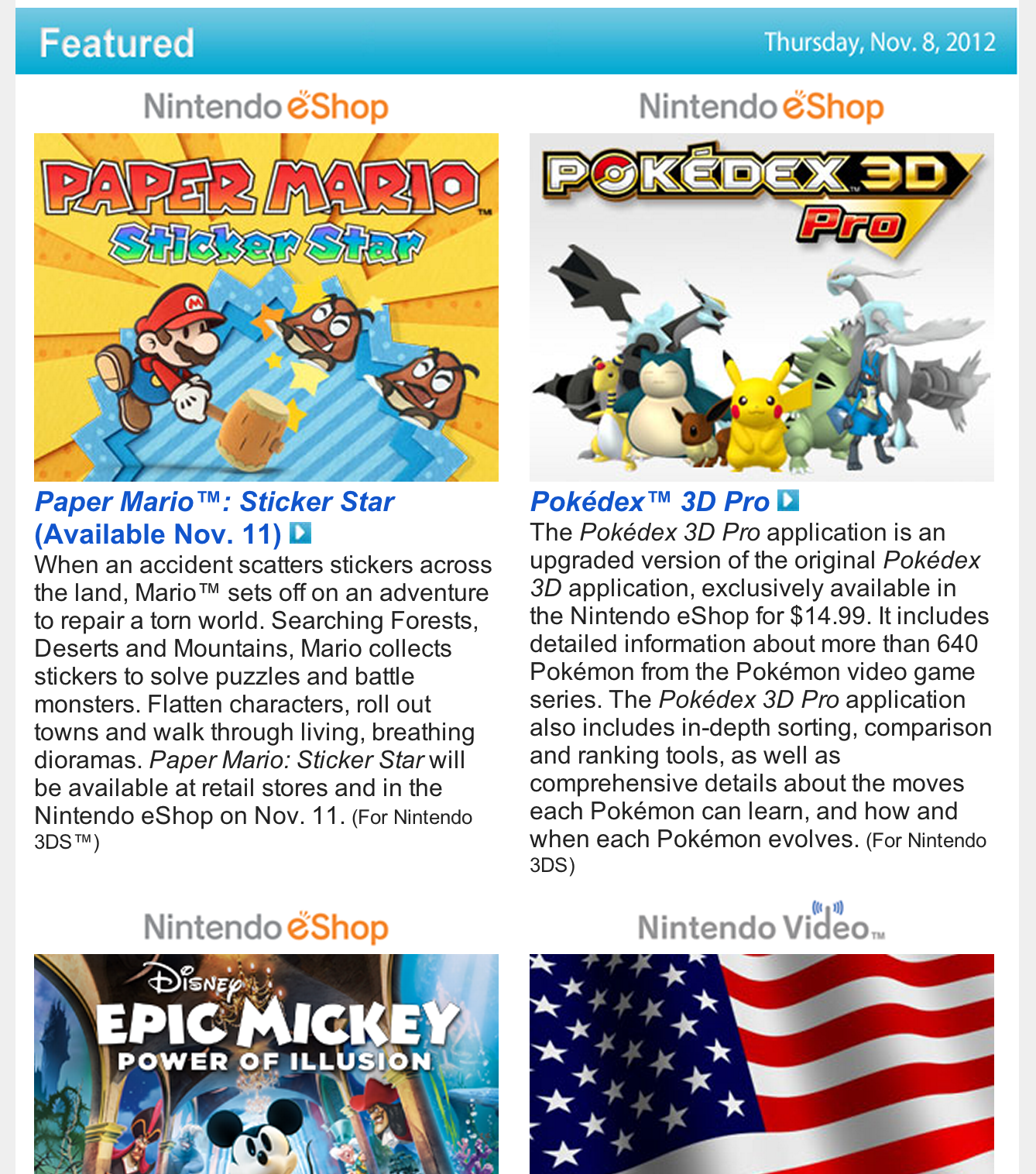 Nintendo Download – Nov. 8, 2012