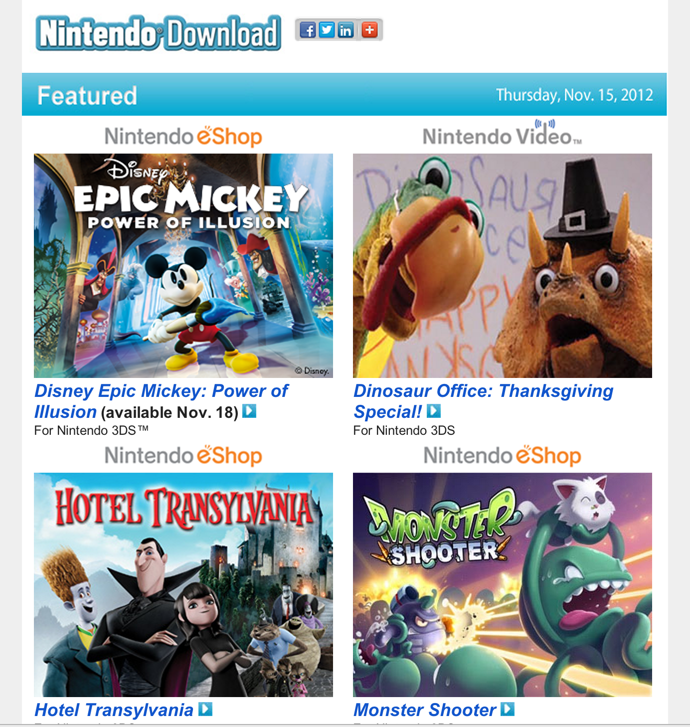 Nintendo Download – Nov. 15, 2012