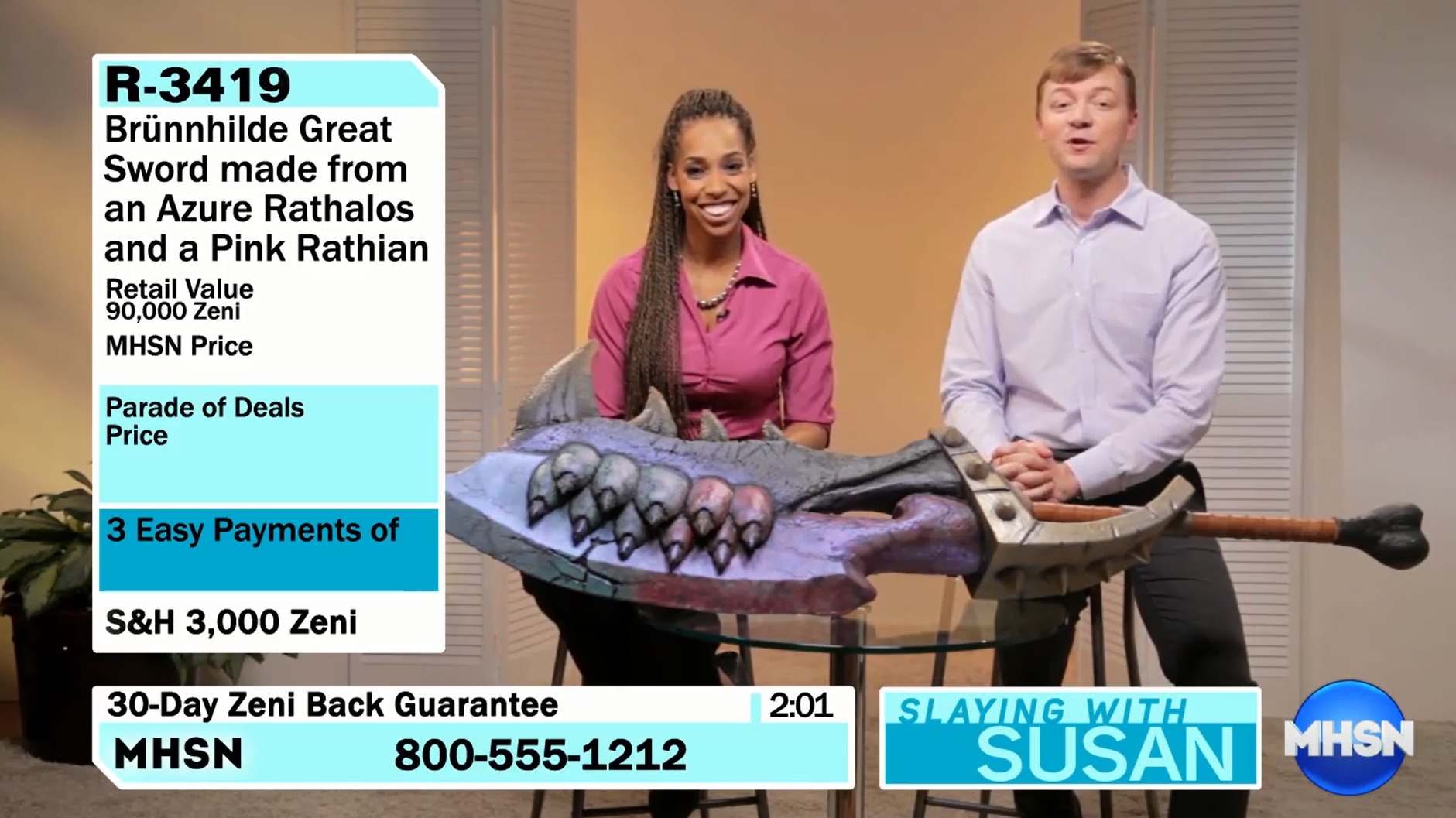 Monster Hunter shopping network: WOW! Great Sword and BBQ Spit! ORDER NOW!