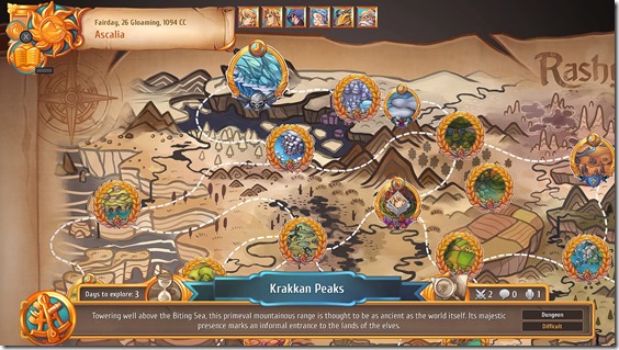 Regalia's map screen, depicting dungeons